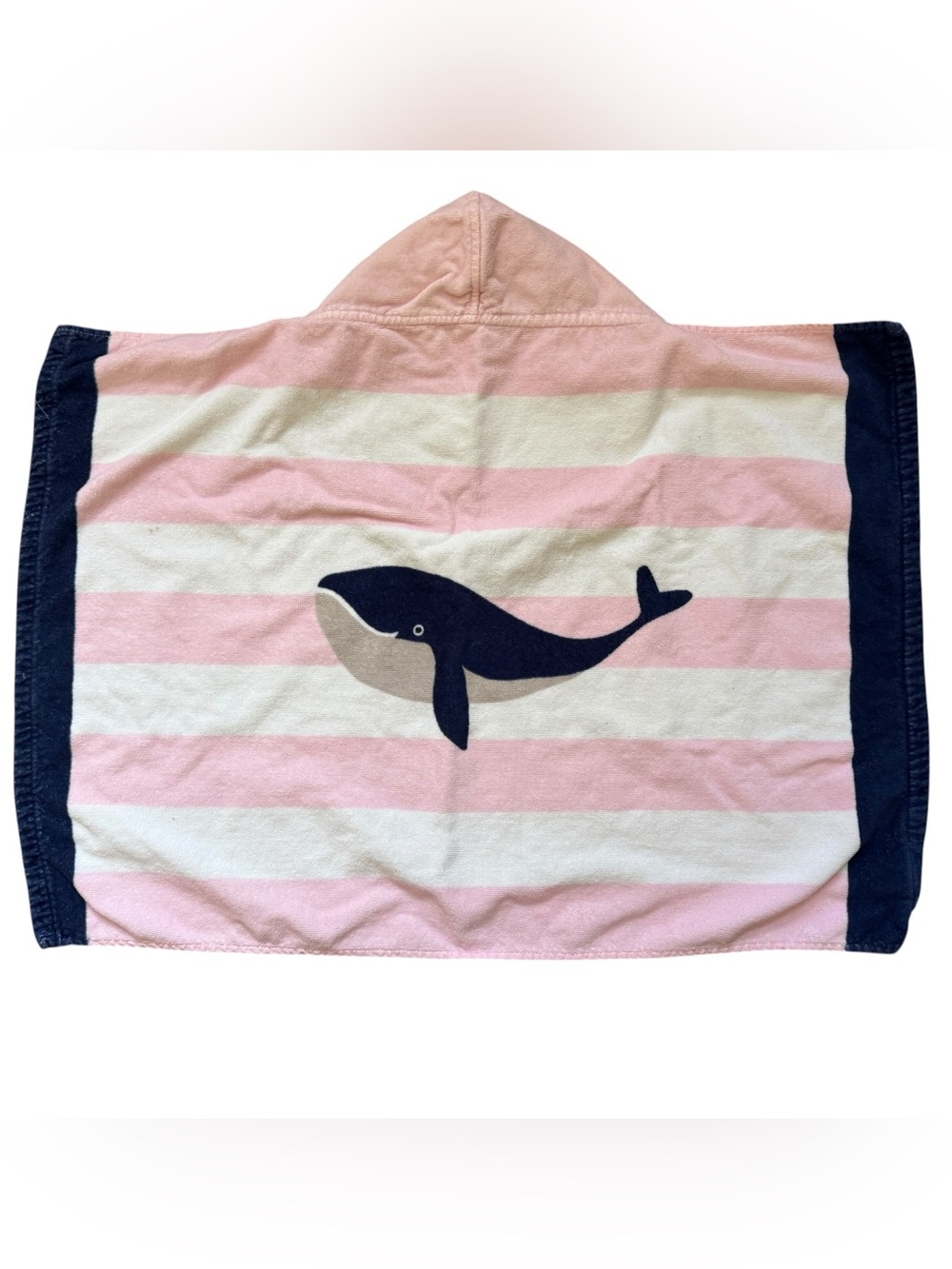 Pottery Barn Kid’s Striped Hooded Towel with Whale Motif - Pink, White & Navy